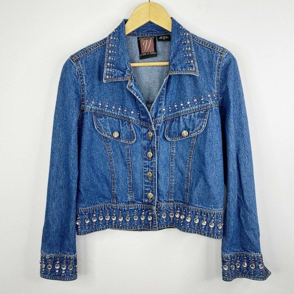 Signature GJ Gordon & James Woman Denim Beaded Bling Jean Jacket Size Small